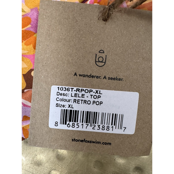 NWT Stone Fox Swim Lele Pink Strapless Bandeau Top Retro Pop XL Hippie Floral - Picture 3 of 7